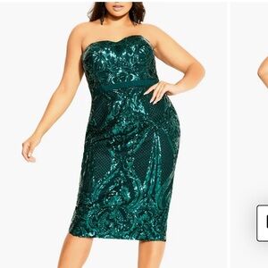 Elegant Green Sequin Strapless Dress